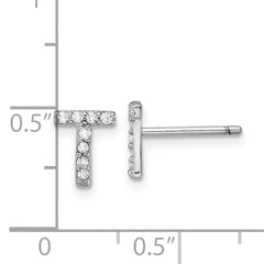 Cheryl M Sterling Silver Rhodium-plated Polished Letter T CZ Initial Post Earrings