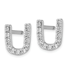Cheryl M Sterling Silver Rhodium-plated Polished Letter U CZ Initial Post Earrings