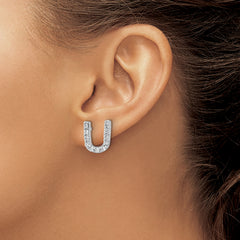 Cheryl M Sterling Silver Rhodium-plated Polished Letter U CZ Initial Post Earrings
