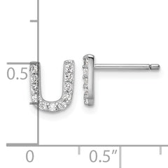 Cheryl M Sterling Silver Rhodium-plated Polished Letter U CZ Initial Post Earrings