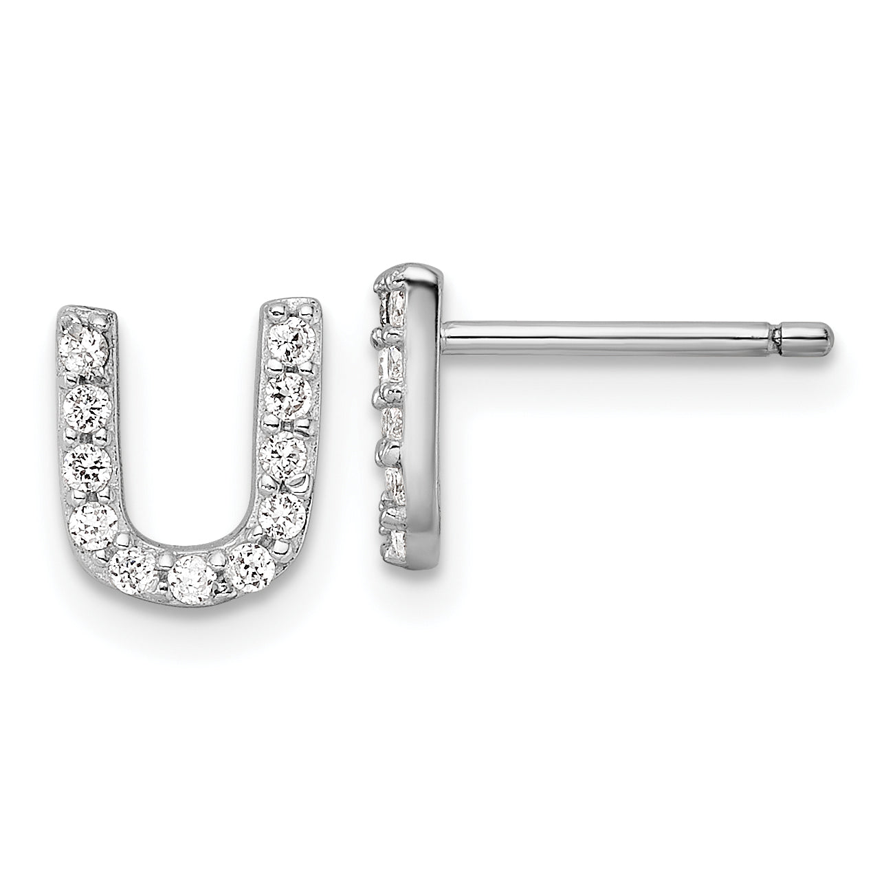 Cheryl M Sterling Silver Rhodium-plated Polished Letter U CZ Initial Post Earrings