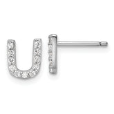 Cheryl M Sterling Silver Rhodium-plated Polished Letter U CZ Initial Post Earrings