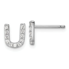 Cheryl M Sterling Silver Rhodium-plated Polished Letter U CZ Initial Post Earrings