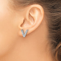 Cheryl M Sterling Silver Rhodium-plated Polished Letter V CZ Initial Post Earrings