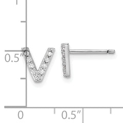 Cheryl M Sterling Silver Rhodium-plated Polished Letter V CZ Initial Post Earrings