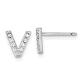 Cheryl M Sterling Silver Rhodium-plated Polished Letter V CZ Initial Post Earrings