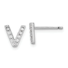 Cheryl M Sterling Silver Rhodium-plated Polished Letter V CZ Initial Post Earrings