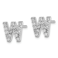 Cheryl M Sterling Silver Rhodium-plated Polished Letter W CZ Initial Post Earrings