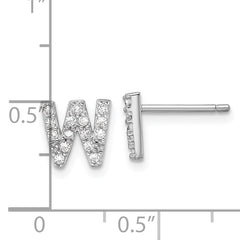 Cheryl M Sterling Silver Rhodium-plated Polished Letter W CZ Initial Post Earrings