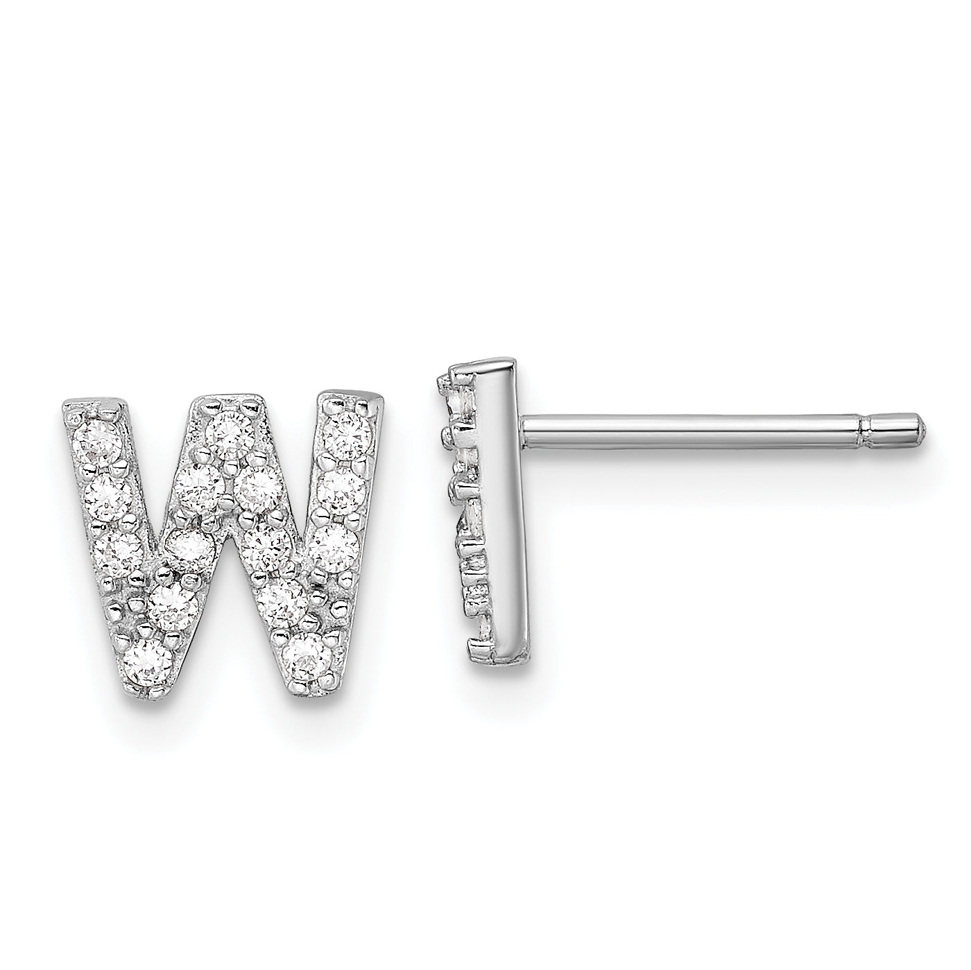 Cheryl M Sterling Silver Rhodium-plated Polished Letter W CZ Initial Post Earrings