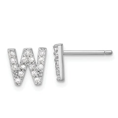 Cheryl M Sterling Silver Rhodium-plated Polished Letter W CZ Initial Post Earrings