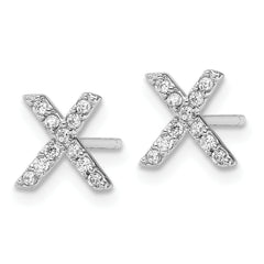 Cheryl M Sterling Silver Rhodium-plated Polished Letter X CZ Initial Post Earrings