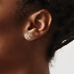 Cheryl M Sterling Silver Rhodium-plated Polished Letter X CZ Initial Post Earrings