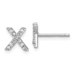 Cheryl M Sterling Silver Rhodium-plated Polished Letter X CZ Initial Post Earrings