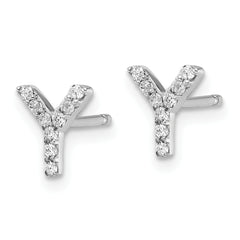 Cheryl M Sterling Silver Rhodium-plated Polished Letter Y CZ Initial Post Earrings
