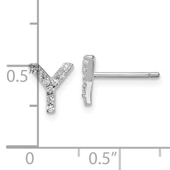 Cheryl M Sterling Silver Rhodium-plated Polished Letter Y CZ Initial Post Earrings
