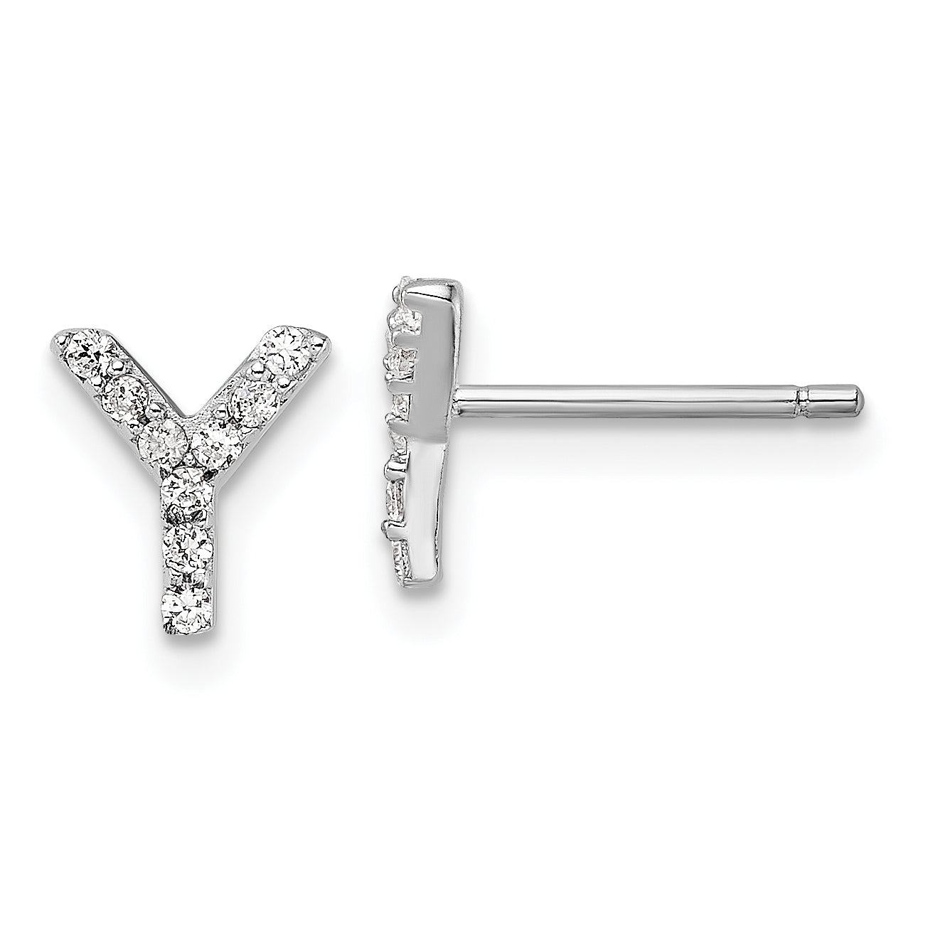 Cheryl M Sterling Silver Rhodium-plated Polished Letter Y CZ Initial Post Earrings
