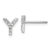 Cheryl M Sterling Silver Rhodium-plated Polished Letter Y CZ Initial Post Earrings