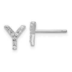 Cheryl M Sterling Silver Rhodium-plated Polished Letter Y CZ Initial Post Earrings