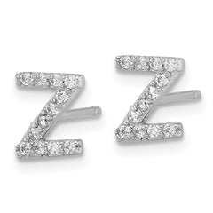 Cheryl M Sterling Silver Rhodium-plated Polished Letter Z CZ Initial Post Earrings