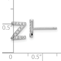 Cheryl M Sterling Silver Rhodium-plated Polished Letter Z CZ Initial Post Earrings