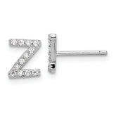 Cheryl M Sterling Silver Rhodium-plated Polished Letter Z CZ Initial Post Earrings