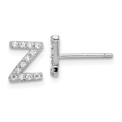 Cheryl M Sterling Silver Rhodium-plated Polished Letter Z CZ Initial Post Earrings
