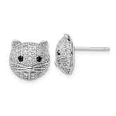 Cheryl M Sterling Silver Rhodium-plated Polished Black and White CZ Cat Post Earrings