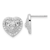 Cheryl M Sterling Silver Rhodium-plated Polished CZ Filigree Heart Post Earrings