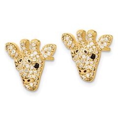 Cheryl M Sterling Silver Gold-plated Polished Black and White CZ and Black Enamel Giraffe Post Earrings
