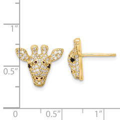 Cheryl M Sterling Silver Gold-plated Polished Black and White CZ and Black Enamel Giraffe Post Earrings