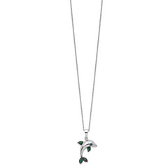 Cheryl M Sterling Silver Rhodium-plated with Black Rhodium Polished Blue and Green CZ Dolphin 16 Inch with 2 Inch Extension Necklace