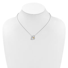 Cheryl M Sterling Silver Rhodium and Gold-plated Polished CZ Cow 16 Inch with 2 Inch Extension Necklace