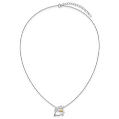 Cheryl M Sterling Silver Rhodium and Gold-plated Polished CZ Cow 16 Inch with 2 Inch Extension Necklace