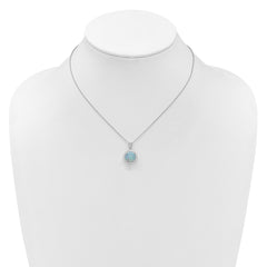 Cheryl M Sterling Silver Rhodium-plated Polished Lab Created Opal and CZ Halo Circle 16 Inch with 2 Inch Extension Necklace