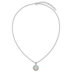 Cheryl M Sterling Silver Rhodium-plated Polished Lab Created Opal and CZ Halo Circle 16 Inch with 2 Inch Extension Necklace