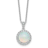 Cheryl M Sterling Silver Rhodium-plated Polished Lab Created Opal and CZ Halo Circle 16 Inch with 2 Inch Extension Necklace