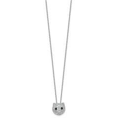Cheryl M Sterling Silver Rhodium-plated Polished Black and White CZ Cat 16 Inch with 2 Inch Extension Necklace