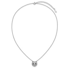 Cheryl M Sterling Silver Rhodium-plated Polished Black and White CZ Cat 16 Inch with 2 Inch Extension Necklace