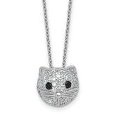 Cheryl M Sterling Silver Rhodium-plated Polished Black and White CZ Cat 16 Inch with 2 Inch Extension Necklace