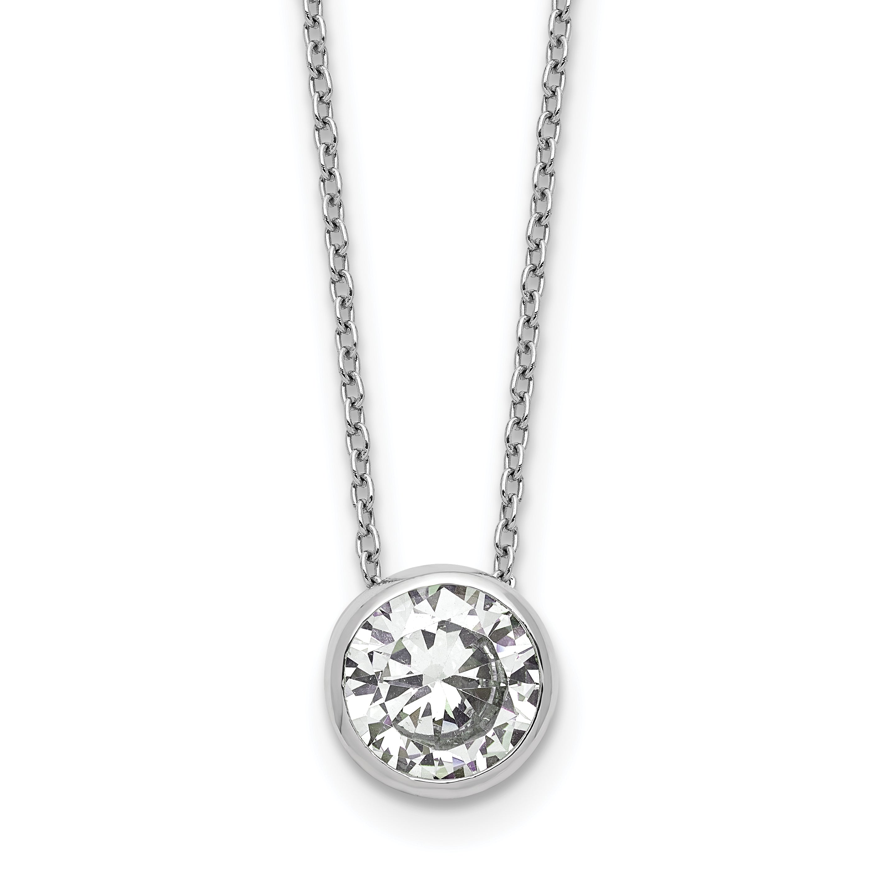 Cheryl M Sterling Silver Rhodium-plated Polished 9mm Bezel Set CZ 16 Inch with 2 Inch Extension Necklace