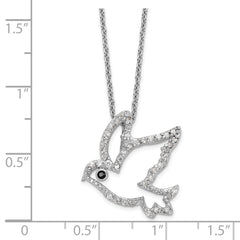 Cheryl M Sterling Silver Rhodium-plated Polished Black and White CZ Dove 16 Inch with 2 Inch Extension Necklace