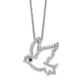 Cheryl M Sterling Silver Rhodium-plated Polished Black and White CZ Dove 16 Inch with 2 Inch Extension Necklace