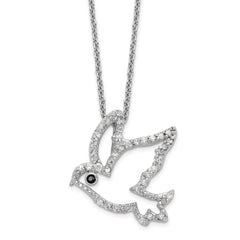 Cheryl M Sterling Silver Rhodium-plated Polished Black and White CZ Dove 16 Inch with 2 Inch Extension Necklace