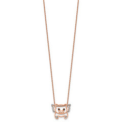 Cheryl M Sterling Silver Rose Gold-plated Polished Black and White CZ Flying Pig 16 Inch with 2 Inch Extension Necklace