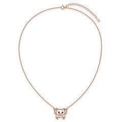 Cheryl M Sterling Silver Rose Gold-plated Polished Black and White CZ Flying Pig 16 Inch with 2 Inch Extension Necklace