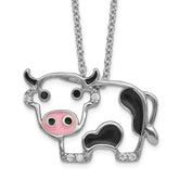 Cheryl M Sterling Silver Rhodium-plated Polished and Enameled Black and White CZ Cow 16 Inch with 2 Inch Extension Necklace