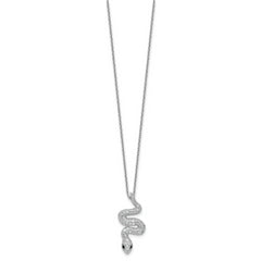 Cheryl M Sterling Silver Rhodium-plated Polished Black and White CZ Snake 16 Inch with 2 Inch Extension Necklace