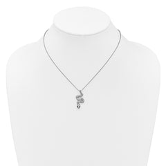 Cheryl M Sterling Silver Rhodium-plated Polished Black and White CZ Snake 16 Inch with 2 Inch Extension Necklace