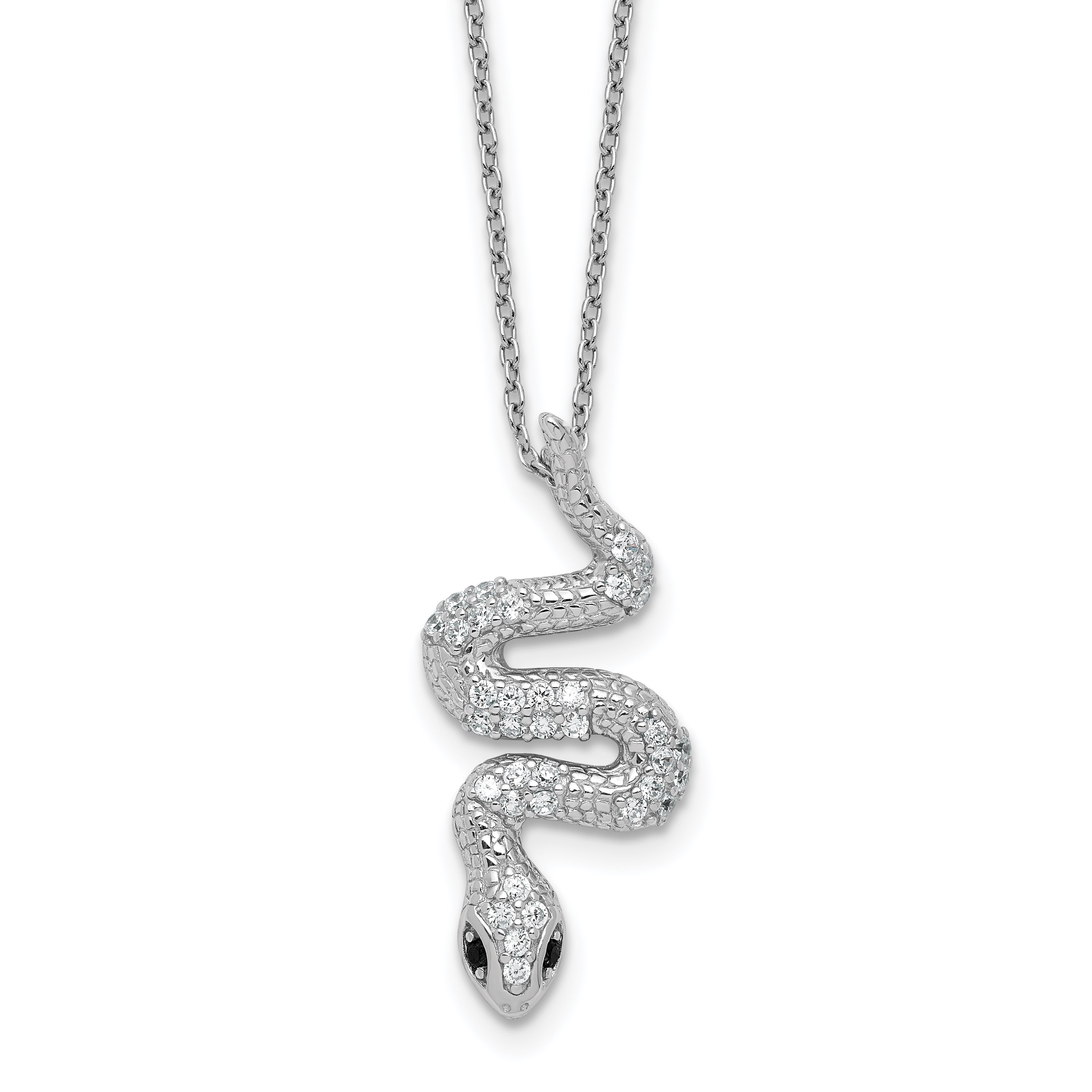 Cheryl M Sterling Silver Rhodium-plated Polished Black and White CZ Snake 16 Inch with 2 Inch Extension Necklace